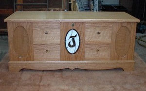 cedar chest with stained glass insert